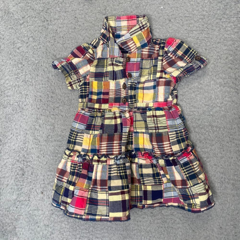 Vintage Old Navy baby girls 6-12 month madras plaid collared dress diaper cover